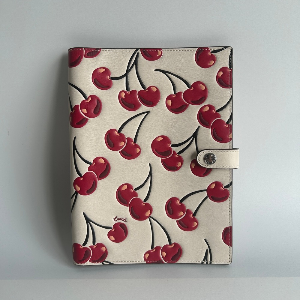 Coach Notebook Cover Cherry Print Chalk Coated Canvas Leather CFA44